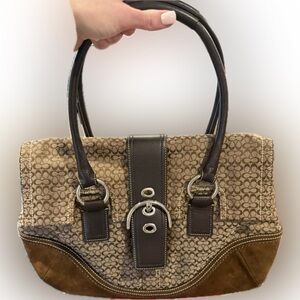 Coach SoHo Flap Monogram Satchel with Brown Suede 2007